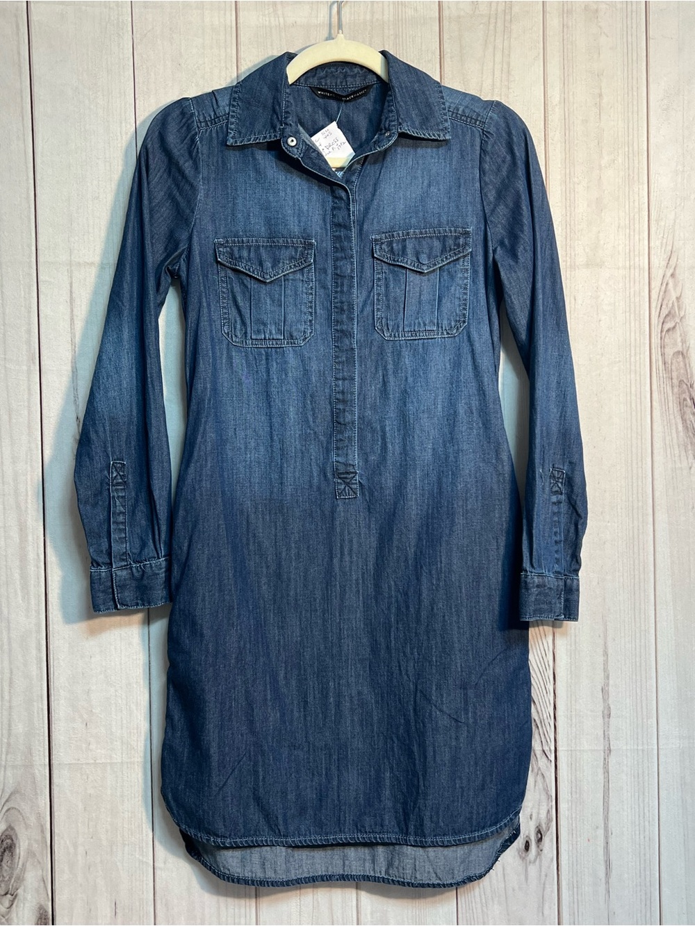 White House Black Market Indigo Denim Long-Sleeve Shirt Dress Size XXS